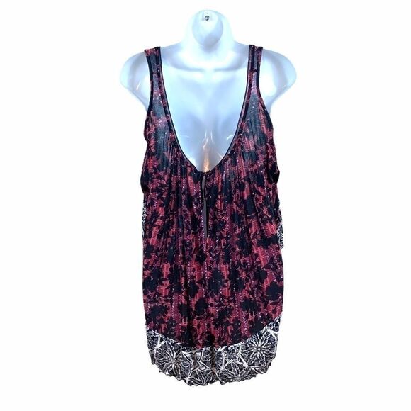 Free People Red Black Cold Shoulder Top - Picture 9 of 10